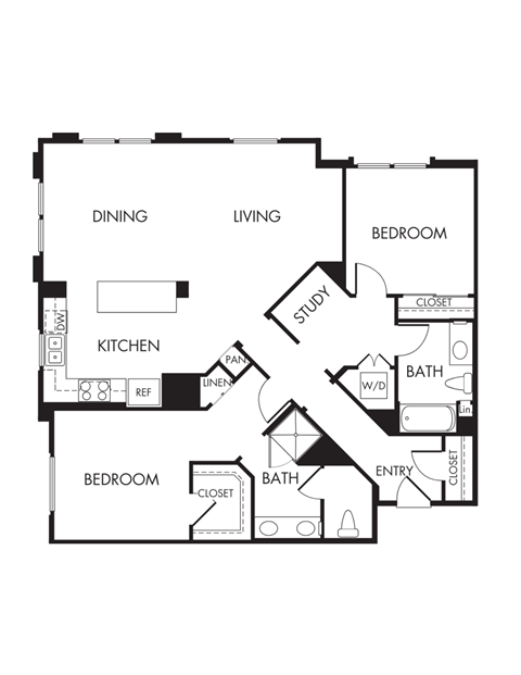 Floor plan for 2 beds, 2 baths, 1436 sqft
